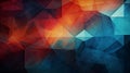 Abstract geometric background with blue, orange and red triangles. Vector illustration.