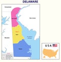Delware map. Political map of Delware in USA Royalty Free Stock Photo