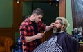 Demand youself. mature man at hairdresser. Hair care and male grooming concept. get perfect shape. bearded man getting