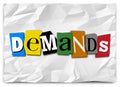 Demands Word Cut Out Letters Ransom Kidnapping Note Message Royalty Free Stock Photo
