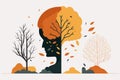 Dementia or Alzheimer\'s disease concept, head silhouette and autumn tree as senior brain and mental illness symbol Royalty Free Stock Photo