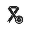 Dementia awareness glyph black icon. Red ribbon with the brain. World mental health day concept. Sign for web page, mobile app,