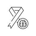 Dementia awareness line black icon. Red ribbon with the brain. World mental health day concept. Sign for web page, mobile app,