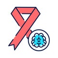 Dementia awareness line color icon. Red ribbon with the brain. World mental health day concept. Sign for web page, mobile app,