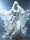 Dementor ghost in white sheet on white background, death and Halloween concept, AI Royalty Free Stock Photo