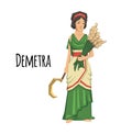 Demetra, goddess of Agriculture. Mythology. Flat vector illustration. on white background.