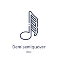 Demisemiquaver icon from music and media outline collection. Thin line demisemiquaver icon isolated on white background Royalty Free Stock Photo