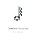 Demisemiquaver icon. Thin linear demisemiquaver outline icon isolated on white background from music and media collection. Line