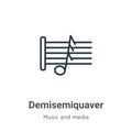 Demisemiquaver outline vector icon. Thin line black demisemiquaver icon, flat vector simple element illustration from editable