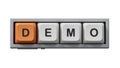 Demo. Computer keyboard keys form the word Demo. An extensive concept of the word demo applied in different fields of activity Royalty Free Stock Photo