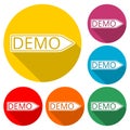 Demo sign, Demo icon, color icon with long shadow Royalty Free Stock Photo