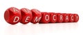 Democracy or autocracy concept. The text in dices turn from democracy to autocracy. 3D illustration