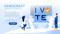 Democracy flat landing page with header, banner vector template. Governmental form, people choosing governing legislation, voting