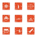 Democracy icons set, grunge style