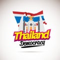 Democracy Monument of Thailand with Thai Flag in behind - vector illustration