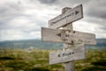 Democracy at stake text on wooden signpost