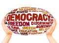 Democracy word cloud hand sphere concept