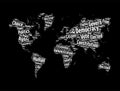 Democracy word cloud in shape of world map, concept background