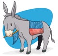 Democrat Donkey with American Flag and Pennant, Vector Illustration