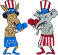 Democrat Donkey Boxer and Republican Elephant Mascot Cartoon Royalty Free Stock Photo