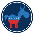 Democrat Donkey Cartoon Blue Circale Label