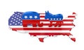 Democrat Donkey and Republican Elephant with America Map Flag Royalty Free Stock Photo