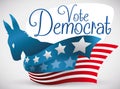 Democrat Donkey Silhouette with Patriotic Ribbons with American Design, Vector Illustration