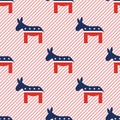 Democrat donkeys seamless pattern on red stripes.