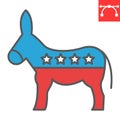 Democratic donkey color line icon, election and democrat, donkey sign vector graphics, editable stroke filled outline