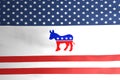 Democratic party donkey emblem icon on american flag illustration design, USA Presidential election 2020 concept,