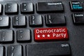 Democratic Party red key on a decktop computer keyboard. Concept of voting online for Democratic party, politics, United States Royalty Free Stock Photo