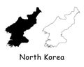 North Korea Country Map. Black silhouette and outline isolated on white background. EPS Vector