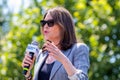 Democratic Presidential Candidate Marianne Williamson Speaking at the Iowa State Fair in Des Moines, Iowa, United States