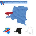 Democratic Republic of the Congo blue Low Poly map with capital Kinshasa