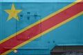 Democratic Republic of the Congo flag depicted on side part of military armored truck closeup. Army forces conceptual background