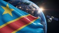 Democratic republic of congo flag waving with earth and satellite in space Royalty Free Stock Photo