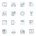 Demographic profiling linear icons set. Age, Gender, Income, Education, Occupation, Family, Marital status line vector