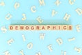 Demographics target for business marketing and advertising concept. Word typography flat lay