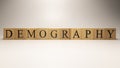 Demography name created from wooden letter cubes. Economics and finance.