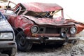 Demolished cars in junkyard Royalty Free Stock Photo