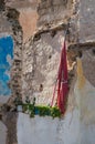 Demolished house and a moroccan flag Royalty Free Stock Photo