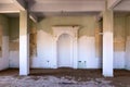 Demolished old mosque interior with qibla wall - mirhab niche in ghost village Al Madam in Sharjah, United Arab Emirates