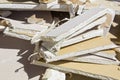 Demolished plasterboard wall, made of plaster and cardboard, wit Royalty Free Stock Photo