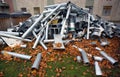 Demolished ventilation ducts and pipes outside industrial building