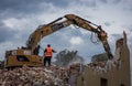 Demolishing old railway station building in Rogow, Poland Royalty Free Stock Photo