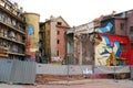 Demolition of an artist's house covered in graffiti near the Trafo Gallery in Prague, Czech Republic