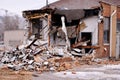 Demolition of Building Collapse Bricks Wall