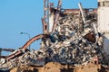 Demolition of a building with heavy equipment