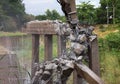 Demolition concrete bridge pillar Royalty Free Stock Photo