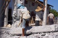 Demolition of concrete house in village near Inle lake in Burma, Asia